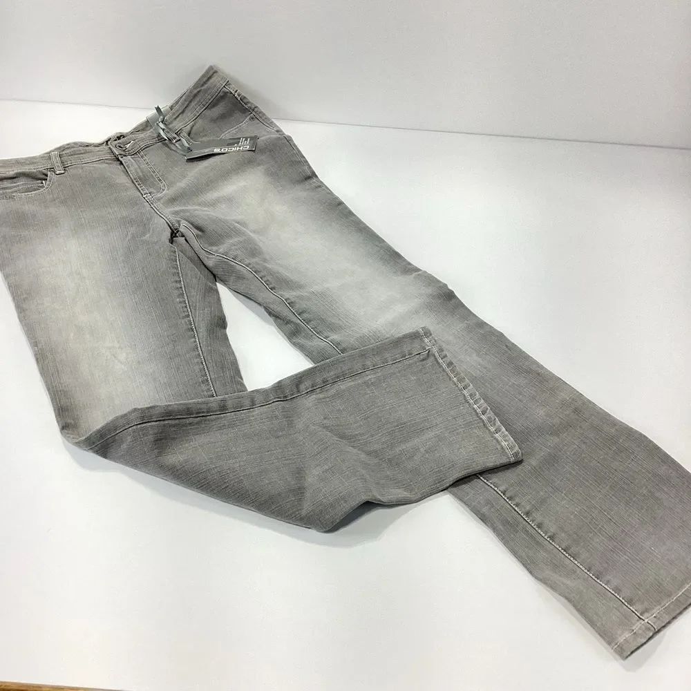 Chico's Platinum Straight Jeans Distressed Grey NWT Size 1.5 Reg